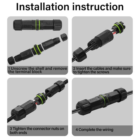 Waterproof Electrical Cable Connector, 3 Pin IP68 Outdoor Coupler for 3.5-10mm Wire Diameter, 2 Pcs