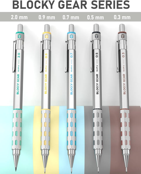 Nicpro 36PCS Blocky Gear Mechanical Pencil Set with Case, Metal Pencils for Art Drawing and Sketching