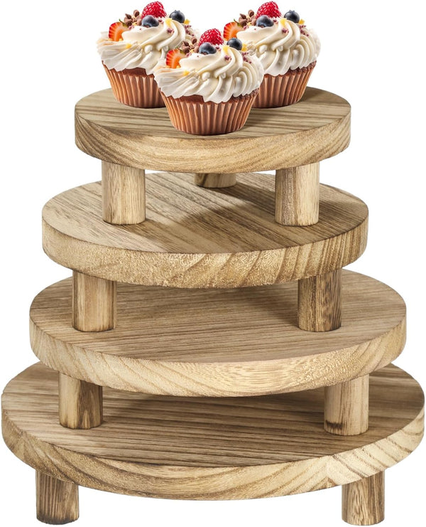 Varku 4 Pcs Wooden Risers for Decor, Round Wood Display Stands, 5-8