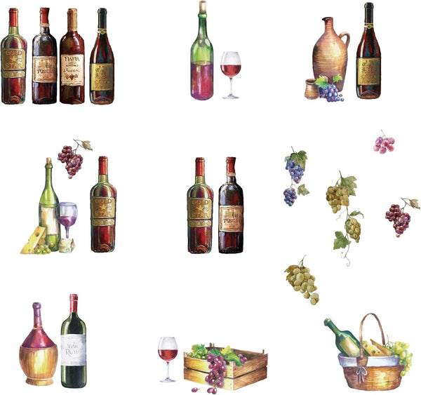 SUPERDANT 9PCS Wine Bottle Wall Decals Watercolor Red Wine Bottle Kitchen Decoration