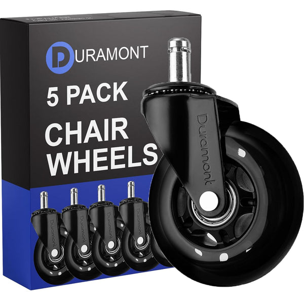 Office Chair Wheels for Carpet and Hardwood Floors, Heavy Duty Casters, Rubber Rollers Replacement, Black