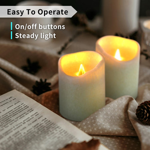 Pack 1 3" 4) FURORA LIGHTING Green Real Wax Crystallized LED Candle of (D x H for Home Dcor, Flameless Flickering