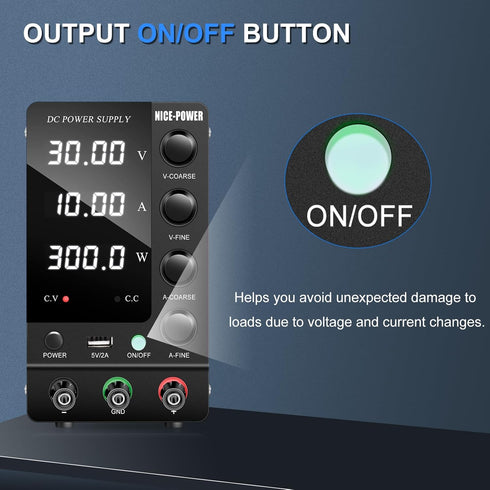 NICE-POWER Variable DC Power Supply, 30V 10A Adjustable Bench Power Supply with 4-Digit LED Display