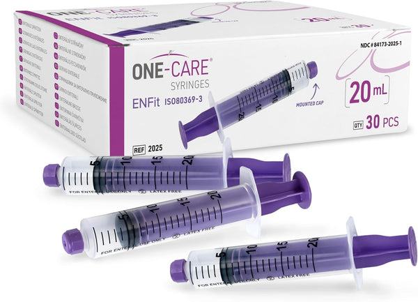 ONE-CARE Syringes 20ml ENFit (Pack of 30) with Mounted Cap, Sterile, 30/bx