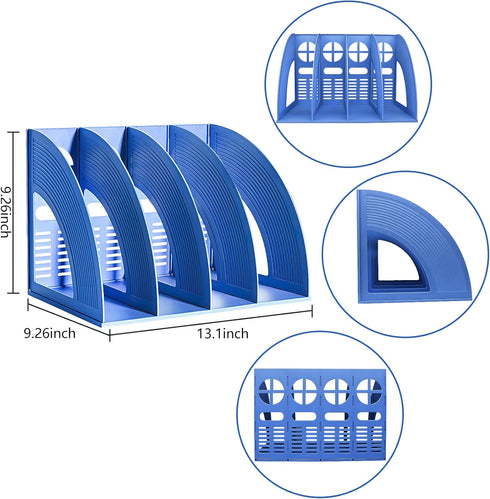 KXF Plastic Blue File Organizer for A4 Documents, Office Desktop Storage with 4 Compartments, 82mm Wide