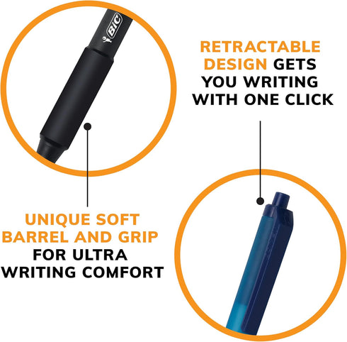 BIC Soft Feel Black Retractable Ballpoint Pens, Medium Point (1.0mm), 36-Count Pack with Comfort Grip