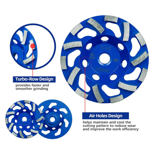 SALI 4.5 Inch Concrete Grinding Wheels - 14 Turbo Diamond Segments, 5/8-11 Arbor, for Paint, Epoxy, Mastic Coating