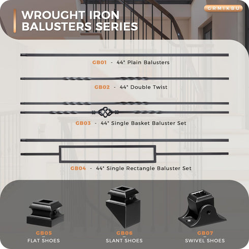 Stair Balusters Iron Baluster Shoes with Screw for 1/2" Square Balusters, Satin Black, 12 Pcs, Copper Wrought Iron