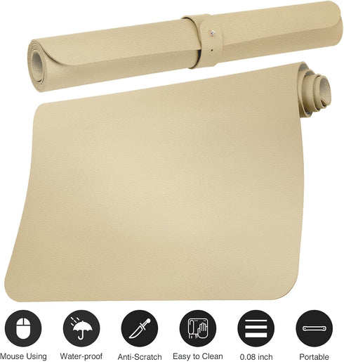 Boutilon Leather Desk Pad Protector, Non-Slip Mouse Pad, Waterproof Leather Desk Blotter for Office and Home (M-Golden,