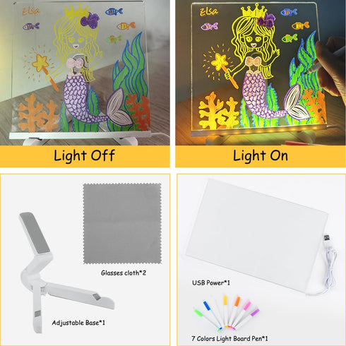 Led Note Board with Colors, Glowing Acrylic Dry Erase Board with Light, Memo Message Board (5.9 x 5.9 in)