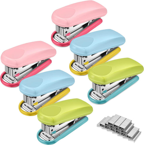 Leinuosen 6 Pack Mini Stapler - Includes 1000 Staples, Pink Small Stapler Multipack for Kids School Office