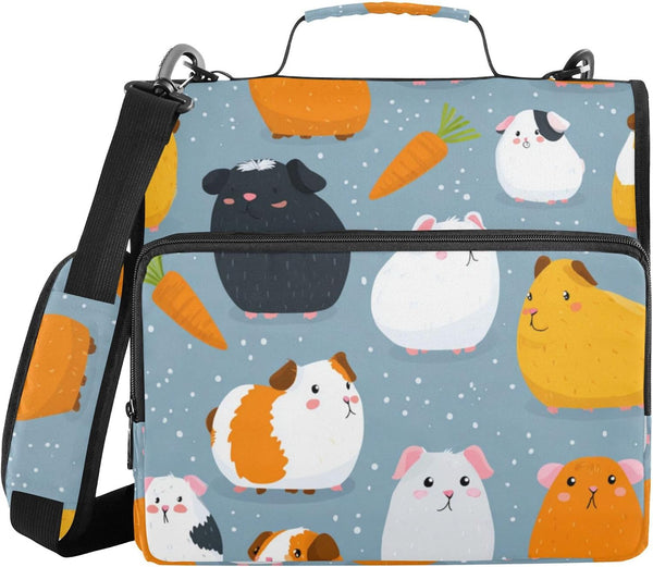 Fisyme Cute Guinea Pigs Carrots Zipper Binder 3 Ring with Zipper and Shoulder