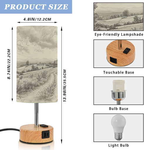 YETTASBIN 3 Dimmable Vintage Farm Bedroom Bedside Table Lamp, Way Touch LED Nightstand Desk Lamp with USB C Charging