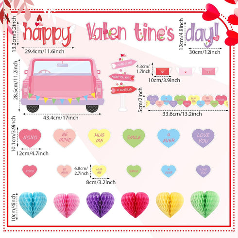 TaoBary 85 Pcs Valentine's Day Bulletin Board Set 3D Heart Honeycomb Owl Love Truck Bulletin Board Cutouts Valentine's Day Classroom Decorations for School Home Party Supplies(Car)