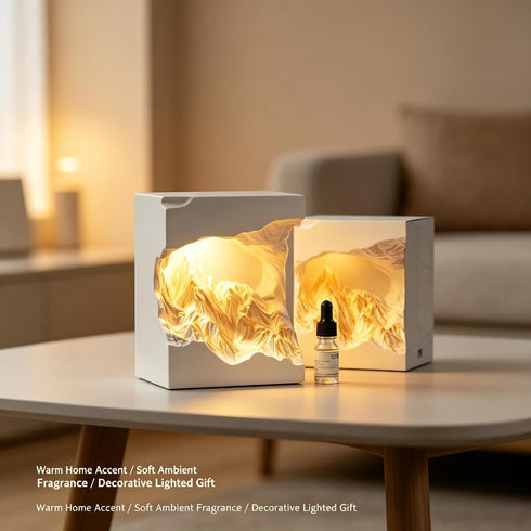 liaSore Set Aromatherapy Gift with Mountain Night Light, Essential Oil Fragrance Decor Lamp for Bedroom Desk Living