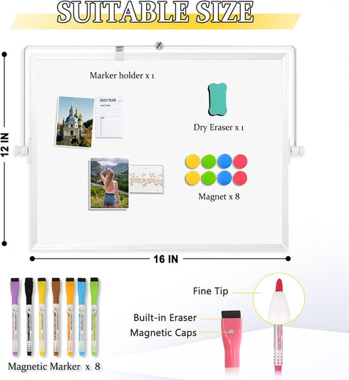 Dry Erase Magnetic White Board, 16" x 12" - Double-Sided Desktop Whiteboard with Stand for Home & School