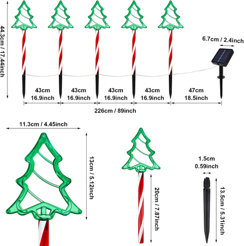5 Pack, 17 IP45 Christmas Tree Outline Solar Lights Cute Size Pine Tree Outline Garden Solar Lights for Out Decor