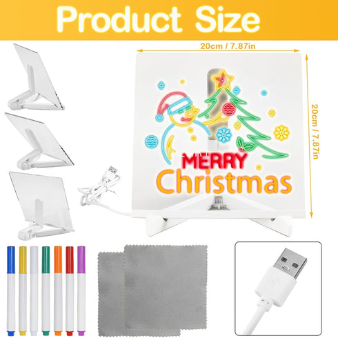 LED Note Board with Colors, Acrylic Led Note Board with Colors for Kids, Light up Dry Erase Board with Stand & 7 Pens, Glowing Memo Letter Message Board for Home Office School (7.87" x 7.87") by Kiddo Sky