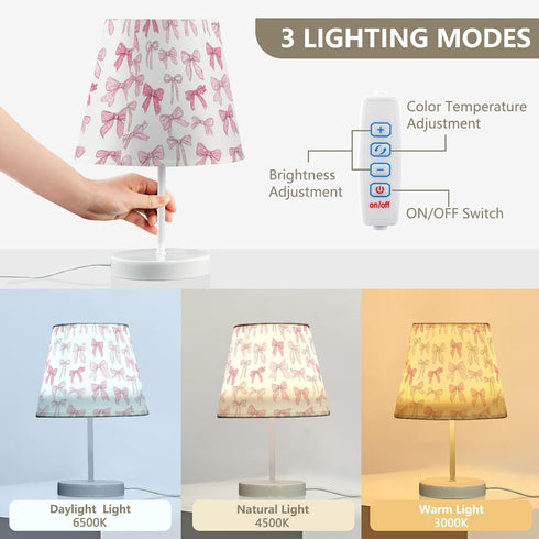 Kcldeci Cute Pink Bows Bedside Table Lamp for Bedroom Farmhouse Lamps for Living Room Night Light for End Table