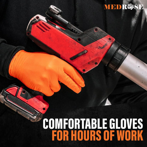 MedRose Disposable Nitrile Gloves: Extra Thick, Latex-Free, Orange Gloves for Industrial and Lab Use