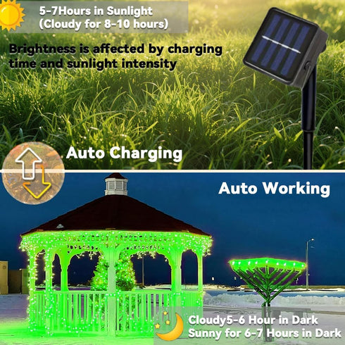 Taoushuleng 2 Pack 200 40Ft 8 Solar Green String Lights Outdoor, Total LED Each with Lighting Modes for Yard