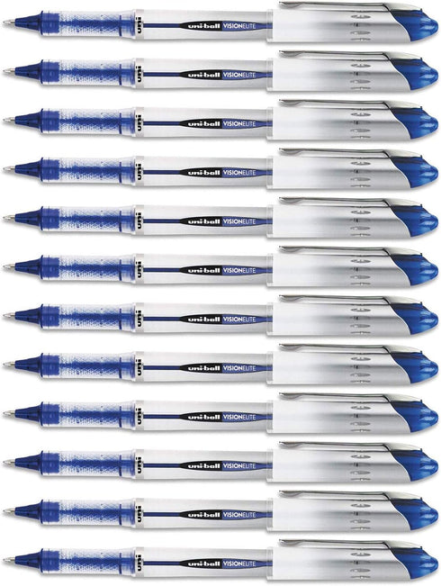Uni-Ball Vision Elite Stick Rollerball Pen - 0.8mm Bold Point, Blue Ink, 12-Count