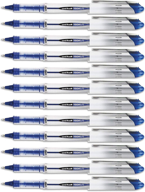 Uni-Ball Vision Elite Stick Rollerball Pen - 0.8mm Bold Point, Blue Ink, 12-Count