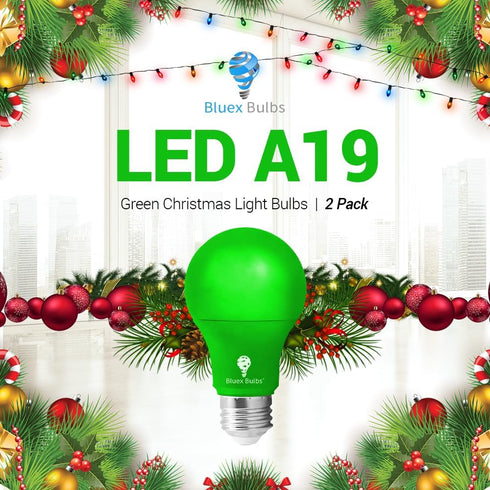 Bulbs 2 Pack A19 Bulb 9W (60Watt E26 Bulb Bluex BlueX LED Green Light - Equivalent) - Base LED Lights, Party