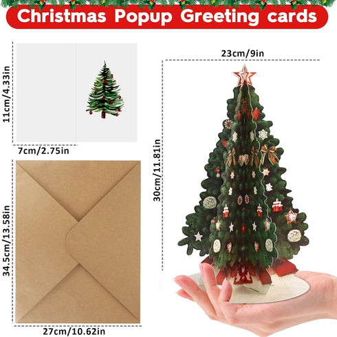 Afniimyapt 10 Set 3D 3D Christmas Tree Pop Up Cards Merry Christmas Paper Popup Greeting Card with Note Card Envelope