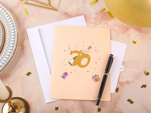Liif Happy 70th Birthday Pop Up Card, Glitter 70 Birthday Card for Women, Men, with Message Note & Envelope