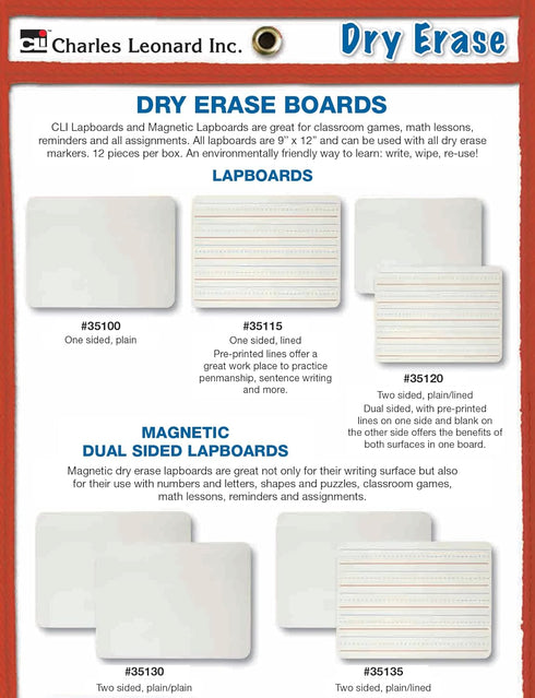 Charles Leonard Dry Erase Board Classroom Pack, Set of 12 Mini Lapboards, 9x12 Inches