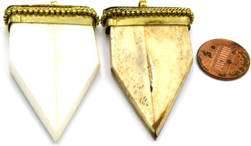 Bone Arrow Pendant | Flat Pointed Arrow Shaped Natural Ox Bone Pendant | Focal Pendant with Dotted Gold Cap | Light