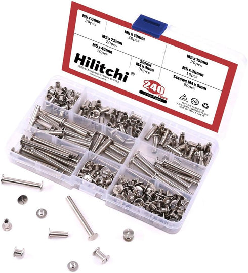 Hilitchi 240-Pcs(120 Pair) M5 Phillips Chicago Binding Screws Assortment Kit for Scrapbook Photo Albums