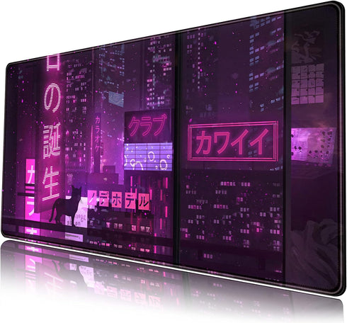 Purple Gaming Mousepad, Japanese Desk Mat XXL Extended Anime Cool Large Mouse Pad for Computer Gamers, 31.5''X15.7''