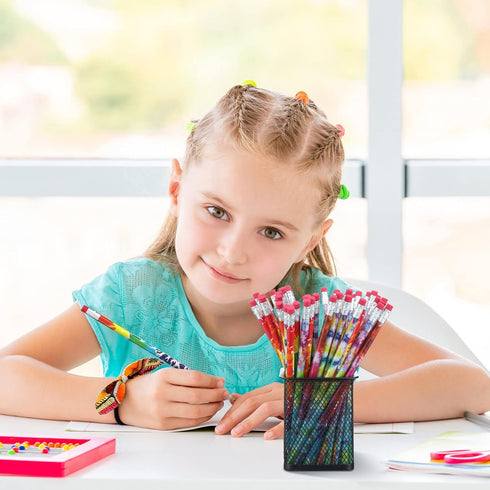 Tie Dye Round Pencils, 48 Colorful Solid Gradient Pencils with Eraser Top for School and Home