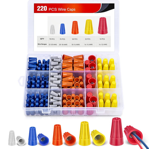 Nilight 220PCS Wire Screw Caps Kit, 5 Sizes Electrical Wire Caps Assortment for 22-12 AWG Wires