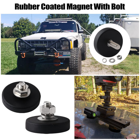 aosdanting 4pcs M6 Rubber Coated Magnets with Bolts, Heavy Duty Magnets Male Thread, Strong Mounting for Fixing Lights