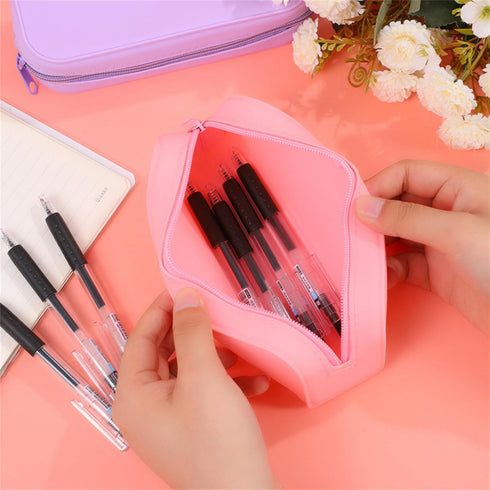 YYaaloa Colorful Silicone Pencil Case, Waterproof Aesthetic Pencil Pouch Small Bag for Women, Makeup Pouch (Blue)