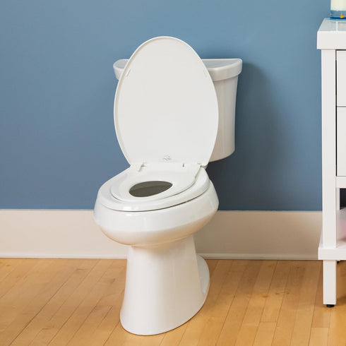 Little2Big Toilet Seat with Built-In Potty Training Seat, Slow Close, Durable Plastic, Made in USA, ELONGATED, White