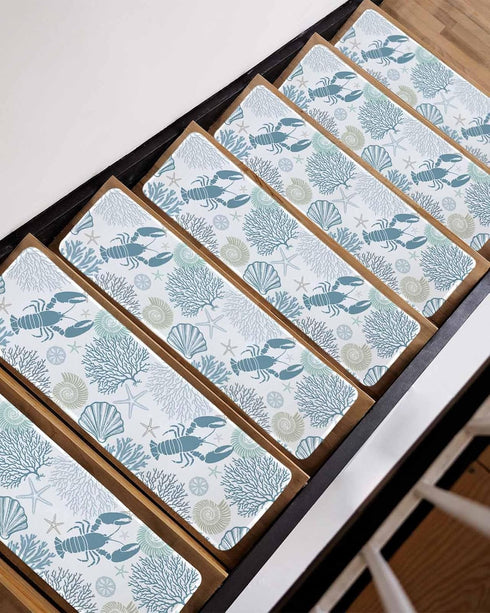 BOHOOSKYLAR 4 8"x30" Navy Lobster Stair Treads Ocean Starfish Shell Coral Marine Life Indoor Non Slip Peel and Stick