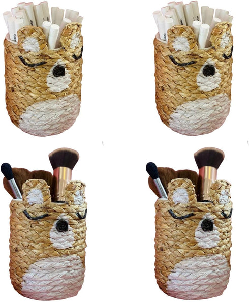 VIETBAS Cute Animal Woven Basket Organizer - Decorative Corgi Makeup Brush Holder-set of