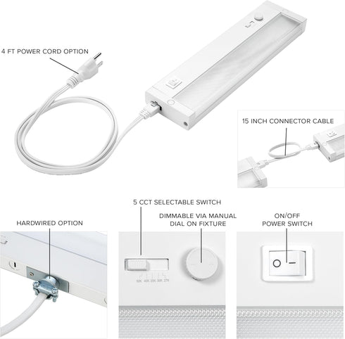 12 Dimmable, 500 5 2700K/3000K/3500K/4000K/5000K, Maxxima in. LED Under Cabinet Lighting, Linkable, Hardwired or Plug