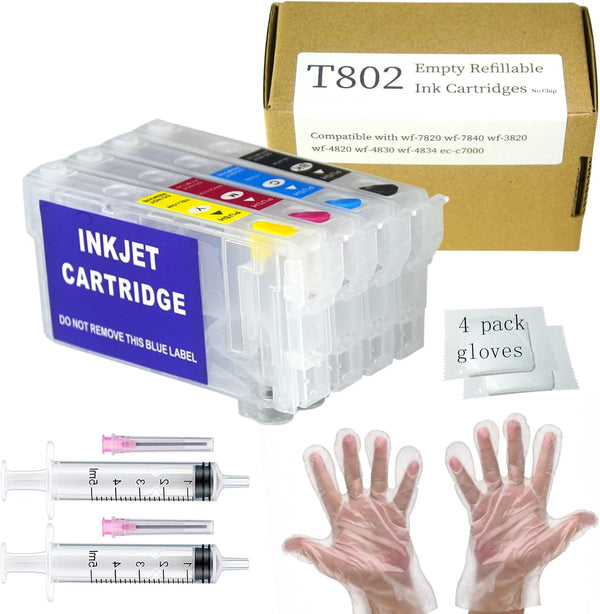 Gooyule 812 812XL T812XL Refillable Ink Cartridges No Chip Replacement for WF-7820 WF-7830 WF-7840