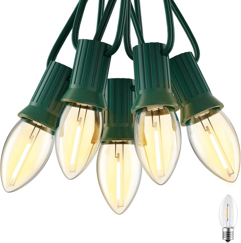 Brightown C7 Clear LED Christmas String Lights Outdoor, 25FT Connectable with 26