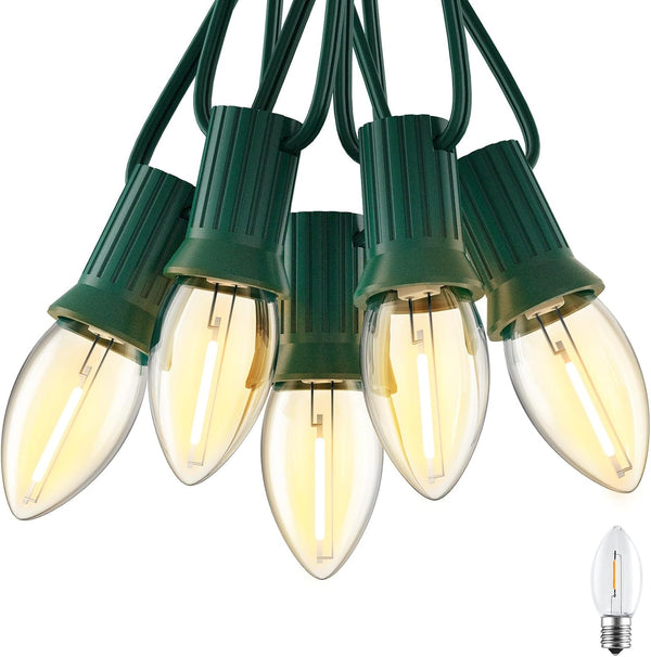 Brightown C7 Clear LED Christmas String Lights Outdoor, 25FT Connectable with 26