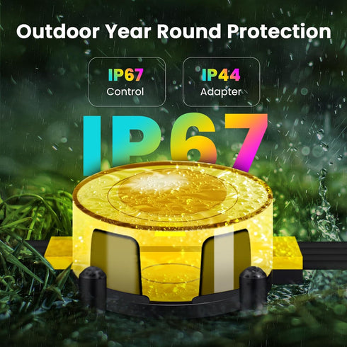Wisada 100FT, IP67, Outdoor Ground Lights RGB Permanent Outdoor Lights with Bluetooth & APP Control, Color Changing