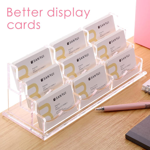 Office,3 9 540 SANRUI Clear Horizontal Business Card Holder Stand for Desk, Acrylic Desktop Display Name Cards Holders