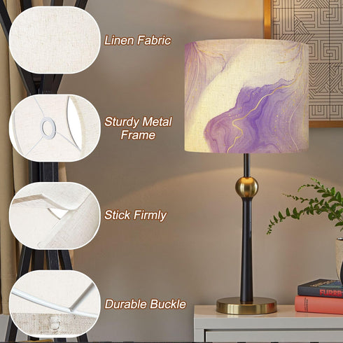 DERUINVAIO Set 2 Lamp Shades Large Lamp Shade Purple lavender liquid watercolor golden lines Pastel violet marble Linen