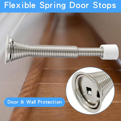 Luomorgo 2 Pcs Spring Door Stopper, Adjustable 3-1/16" to 4-11/16", Wall Door Stoppers with Rubber Bumper Tip