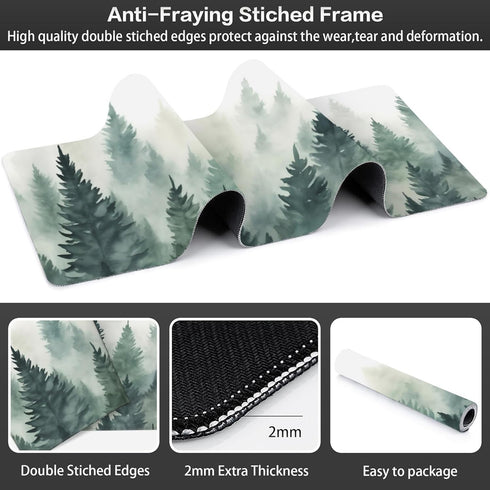 Extended Large Gaming Mouse Pad, Misty Forest XXL Desk Mat for Desktop, Non-Slip Rubber Base, 35.4"X15.7"
